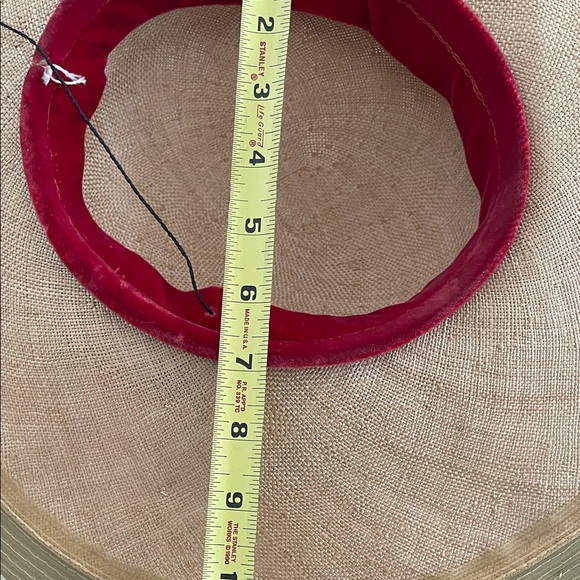 VINTAGE 1910’s straw hat with rose and yellow tulle red velvet Accents - Picture 8 of 13